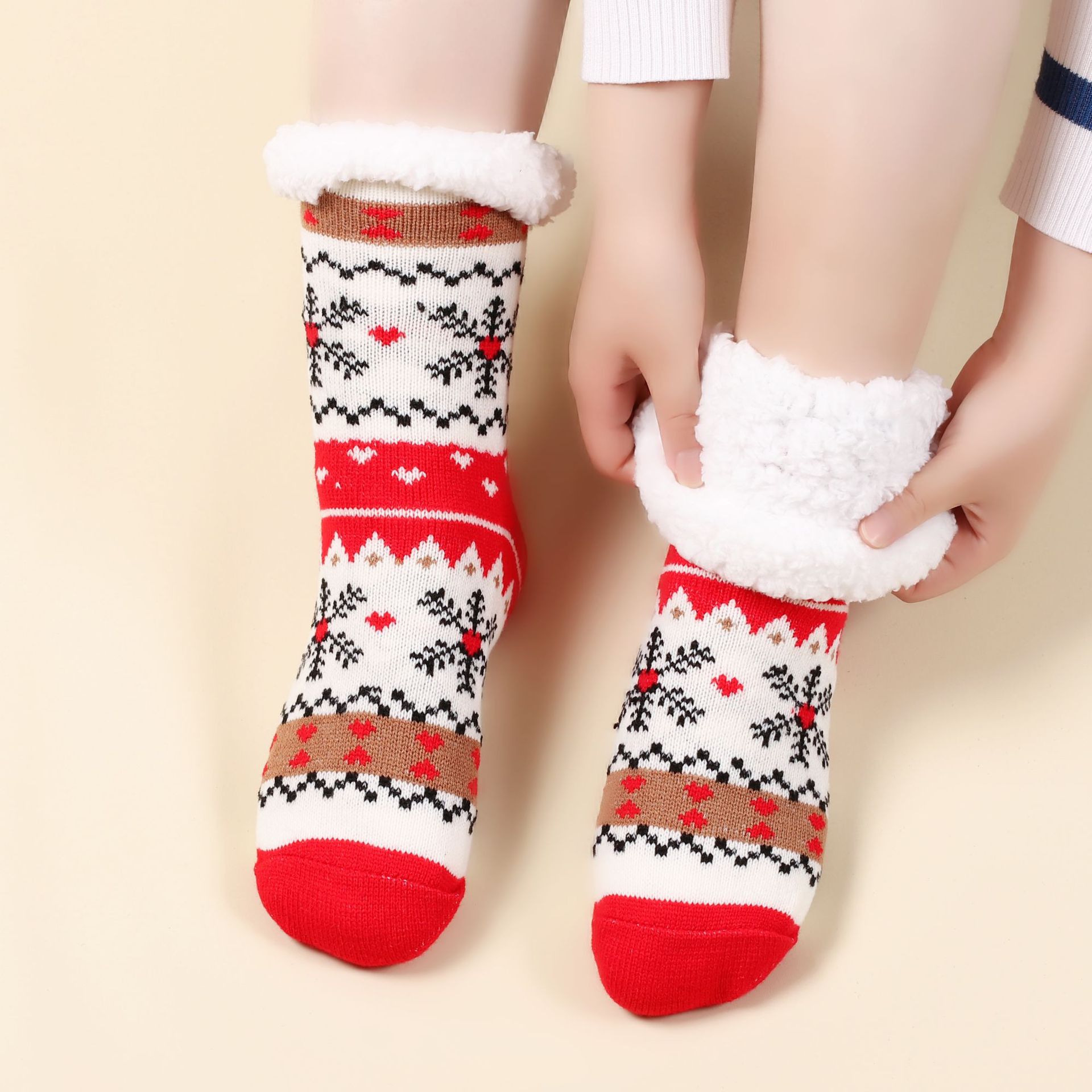Fuzzy Slipper Socks Winter Nordic Style Knit Short Sock Sleeping Floor Sock